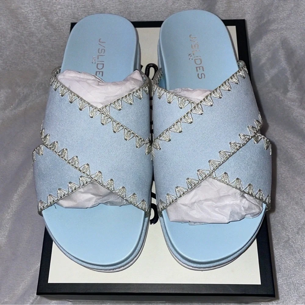 NIB J/SLIDES BAE Light Blue Faux Suede Sandal ANTHROPOLOGIE - Picture 7 of 11
